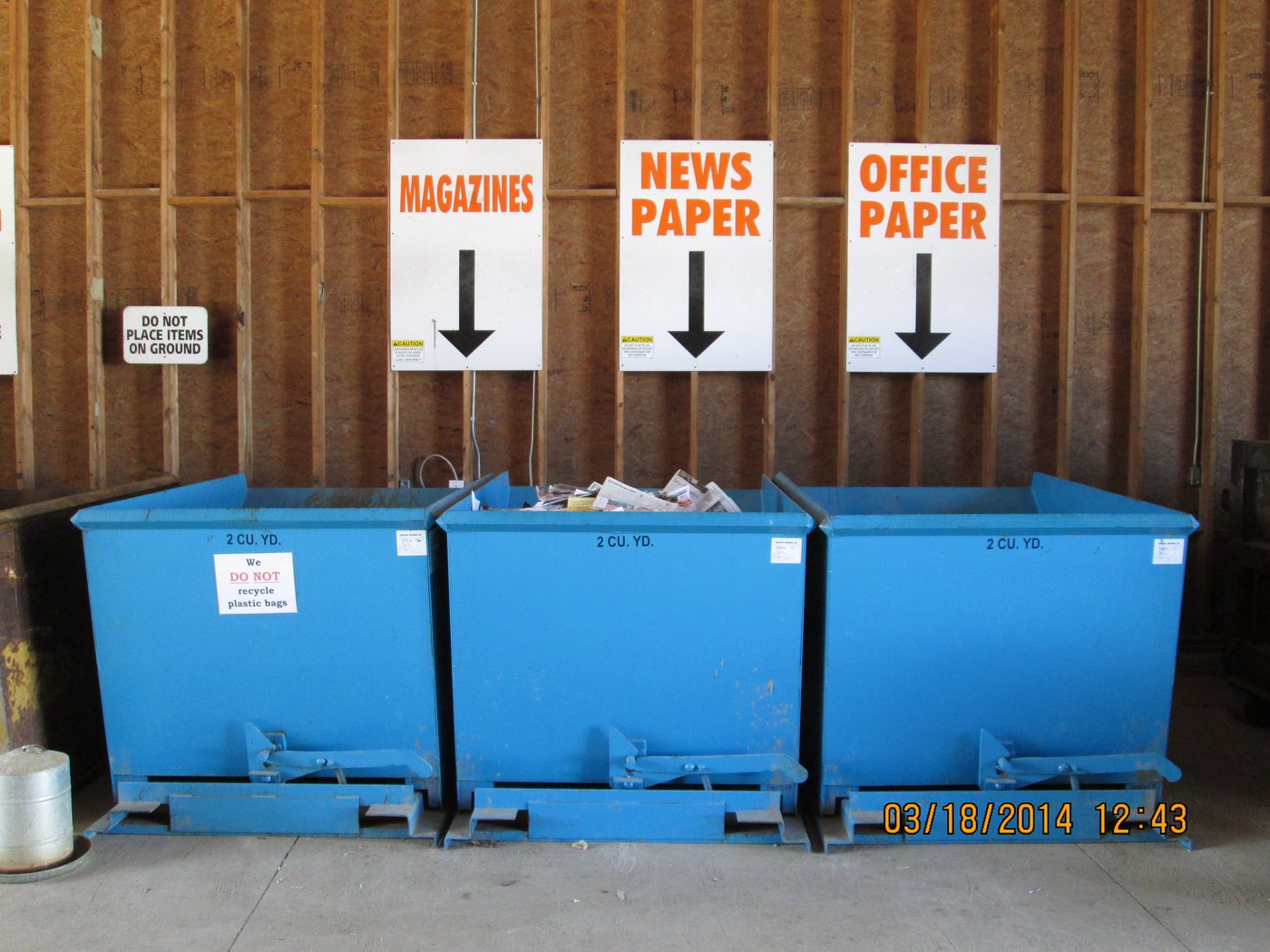 Recycling drop-off bins at Mid-Ohio Sanitation & Recycling